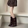 European and American Slope Heel High Heel High Boots Women's 2025 New Spring and Autumn Pointed Pile Solid Color Long Trousers Knight Boots