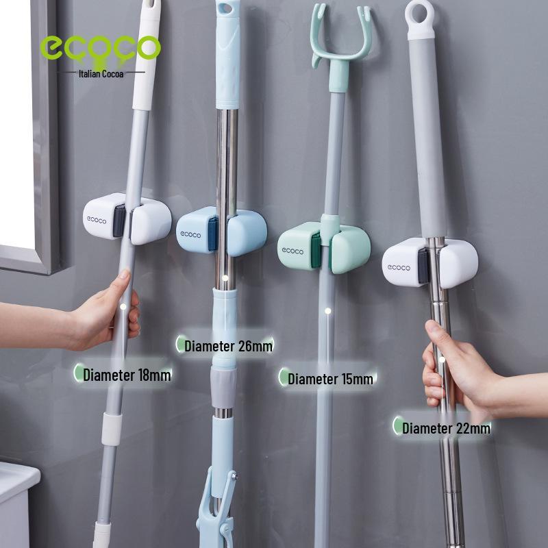 Punch-Free Wall-Mounted Mop and Broom Holder with Strong Adhesive Clips