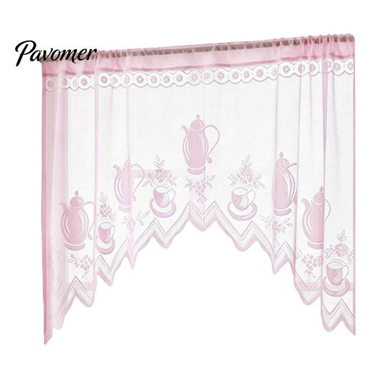 Retro Lace Curtain Half Curtain, Adjustable Lift Structure, Embroidery Floral Sheer Coffee Dustproof Window Screen Door