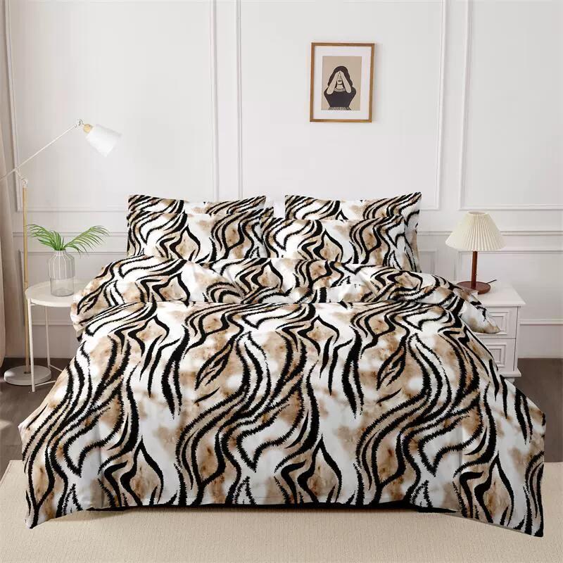 3pcs Printed Brushed Duvet Cover Pillowcase Three Piece Set High Quality Skin Friendly Fabric Bedding Cover (without Bed Sheet)