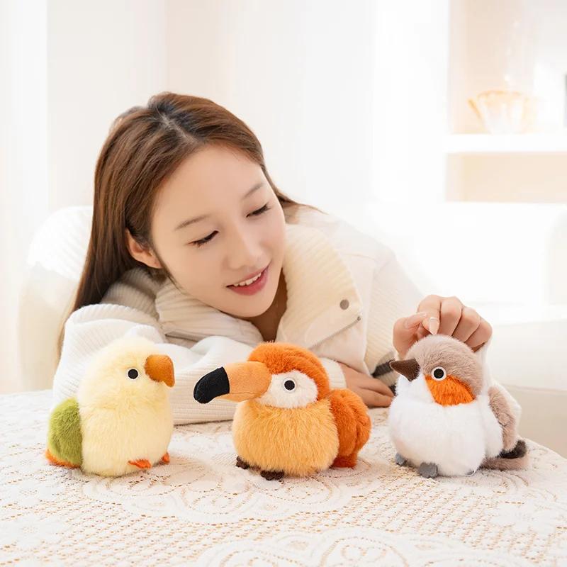 Cute Bird Plush Toy Kawaii Toucan Parrot Sparrow Stuffed Animal Soft Fluffy Mini Bird Plushie for Girl Birthday Gift