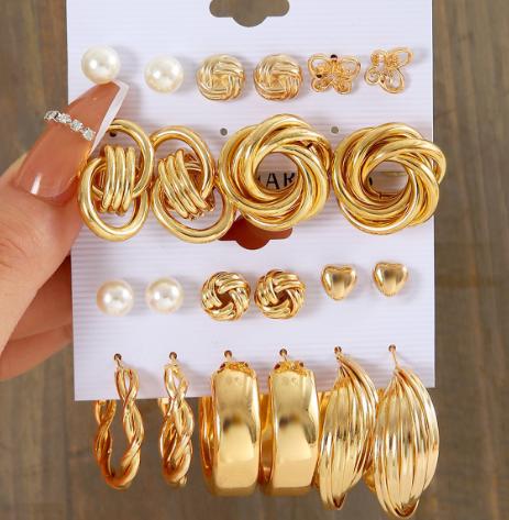 11 Pcs Fashion Boho Hoop Earring Set for Women Gold Color Bohemia Vintage Pearl Earring Heart Ear Studs Jewelry Gifts 2026 New