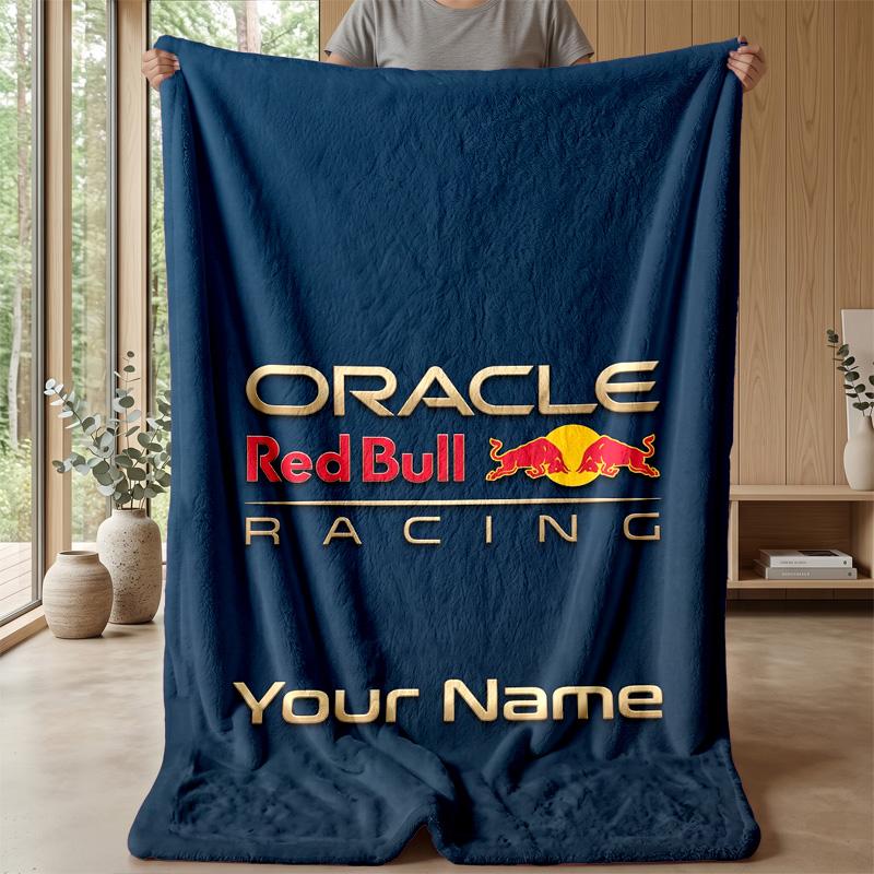 Red Bull Racing Custom Flannel Throw Blanket Print Your Name Text Soft Warm Blanket Holiday Present