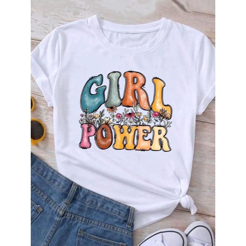 European Size Clothing T Shirt Tee Top Watercolor Trend 90s Flower Women Woman Print Fashion Female Short Sleeve Graphic T-shirts