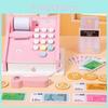 Wooden Supermarket Cash Register Playset Realistic Features Storage Box Kids For