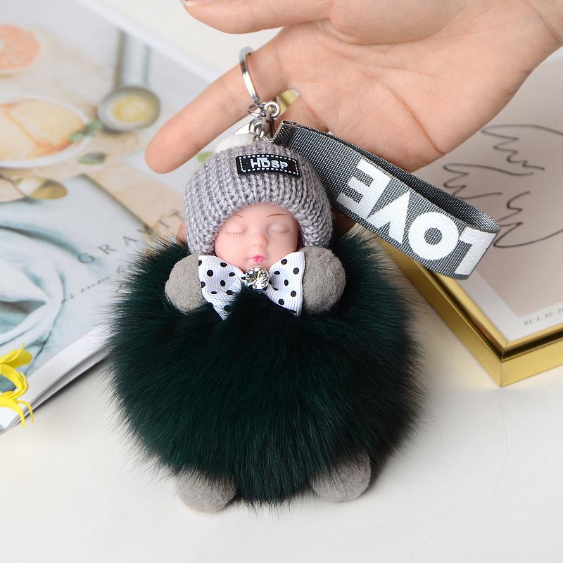 Pompom Sleeping Doll Keychain Cute Fluffy Plush Doll Keychains Women Girl Bags Keyrings Cars Key Ring Gift Charming Decoration