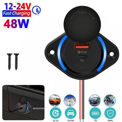 12-24V Car Dual USB Charger QC PD Quickly Charger Power Socket Adapter Modified Panel Mount for Cars Boats Buses and RVS