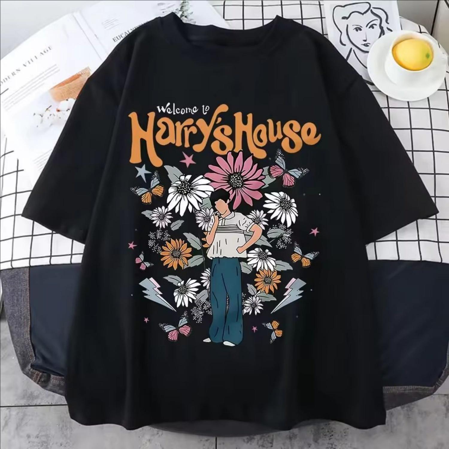 

Welcome To Harrys House Printing T-Shirt Women Casual Basic T Shirt Hip Hop Street Short Sleeve Fashion Funny Tops Female Summer S чёрный