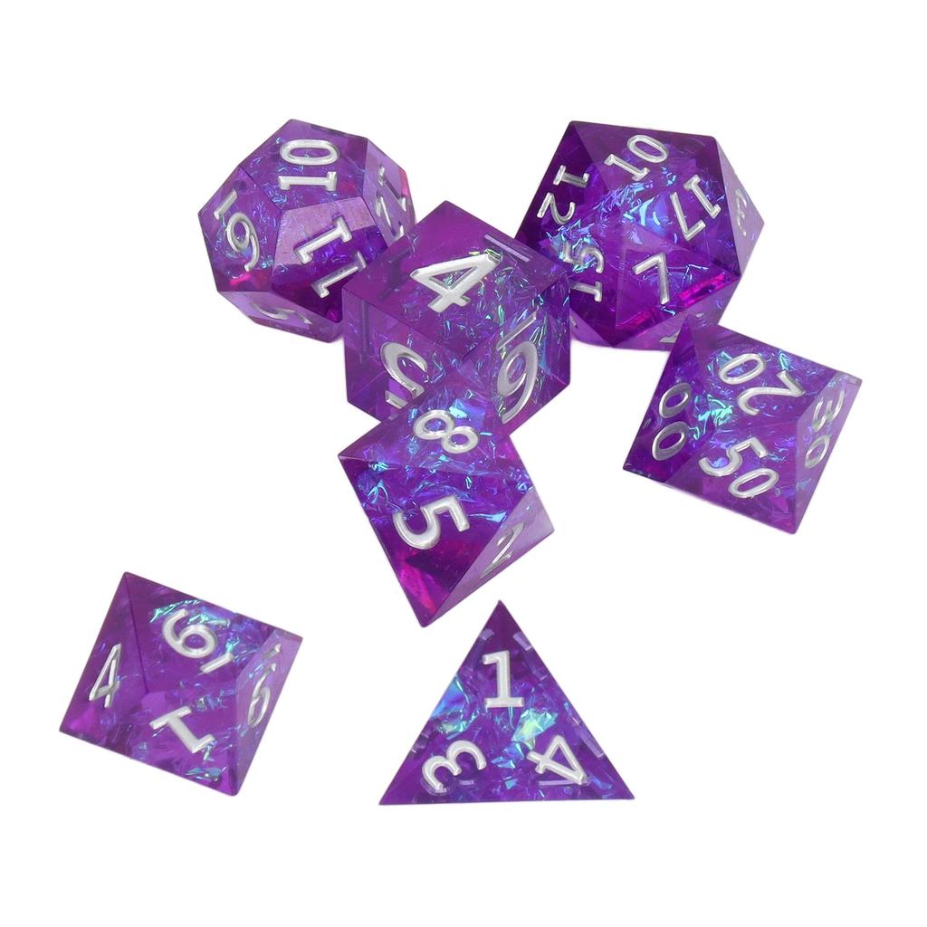 7pcs Polyhedral Dice Set Epoxy Resin Purple Exquisite Polishing Board Games Dice Set for Role Playing Games Party