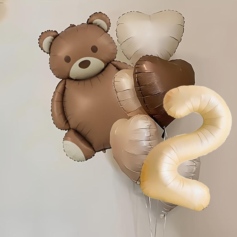 8Pcs Matte Frosted Brown Bear Aluminum Film Balloons Retro Caramel Cream White Love Balloons Birthday Party Festival Celebration