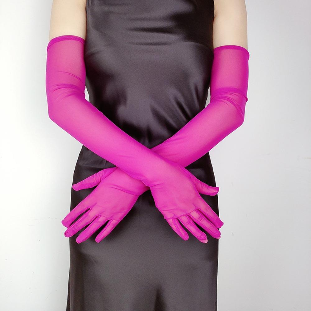 Hot Sexy Lace Long Gloves 55CM Summer Cycling Driving Sun Glove Thin Stretch Mesh Transparent Arm Sleeve Mitten Women