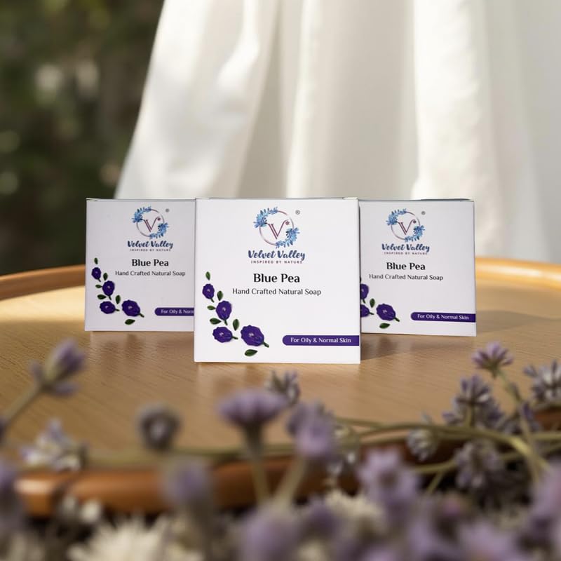 

Velvet Valley Blue Pea Herbal Glow Soap - Gentle Cleansing Bar with Antioxidants for Radiant, Soft & Hydrated Skin - 100g (3 Pack)