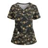Women's Loose Short Sleeved Fashionable Halloween Print V-neck Buttonable Side Slit Top T-shirt
