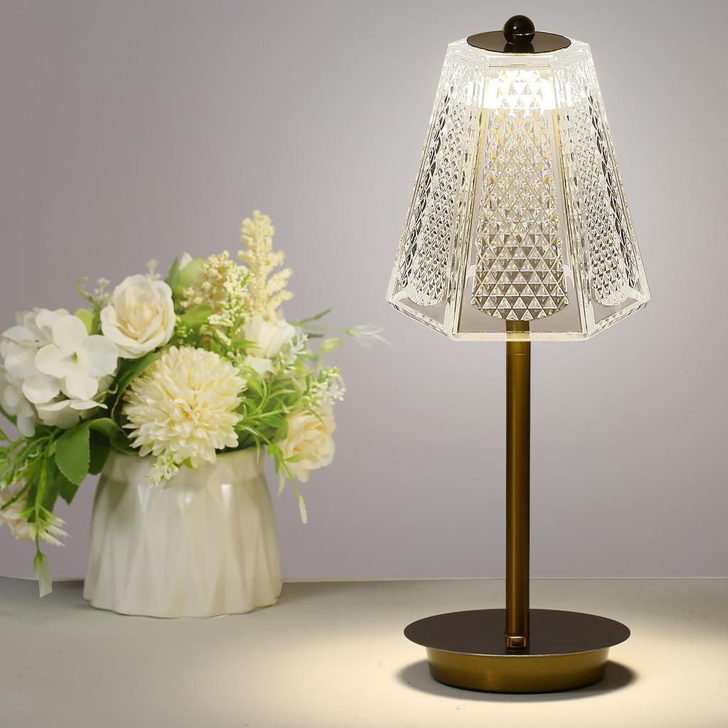 LED Cordless Table Lamp Touch Control Desk Lamp Crystal Metal Bedside Lamp 3 Light Colors