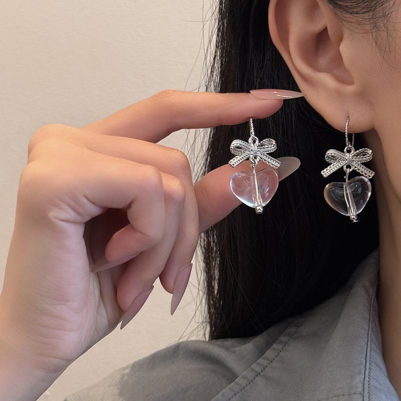 Sweet Resin Water Drop Dangle Earrings Women Lace Bow Transparent Gradient Heart Drop Earrings Versatile Elegant Banquet Jewelry прозрачный