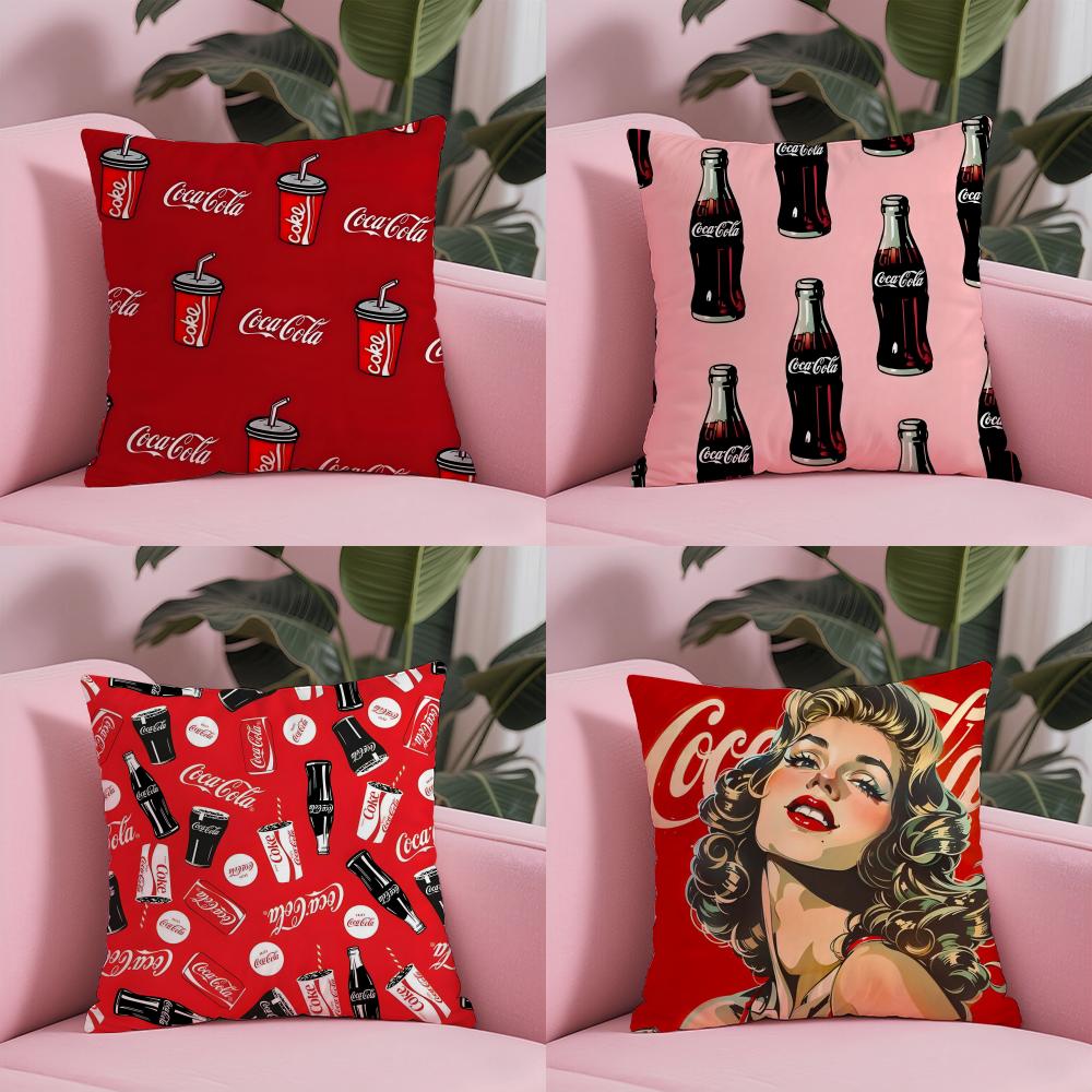Cartoon C-Cocas C-Colas Cushion Cover Silky Short Plush With Invisible Zipper Dustproof Sofa Pillow Cover For Home Decor