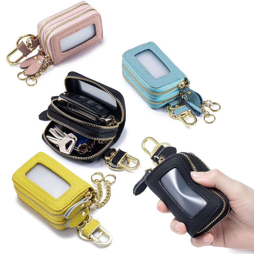 Genuine Leather High-value Double Zipper Key Bag Large Capacity New Waist Hanging Storage Bag Unisex Portable Key Bag