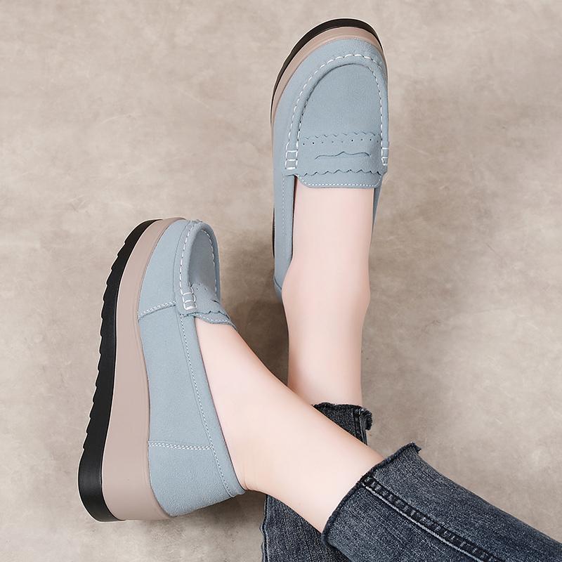 2025 New Women's Thick-soled Platform Women Shoes Flats Sneakers Suede Leather Casual Slip On Flats Heels Creepers Moccasins