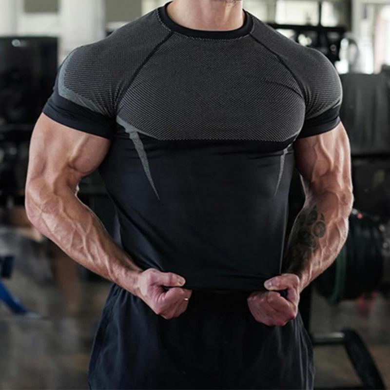 Men's Slim Fit Stretchy T-Shirt: Solid Color, Muscle-Enhancing, Short & Long Sleeve, Ideal for Training, Running, and Layering in Summer.