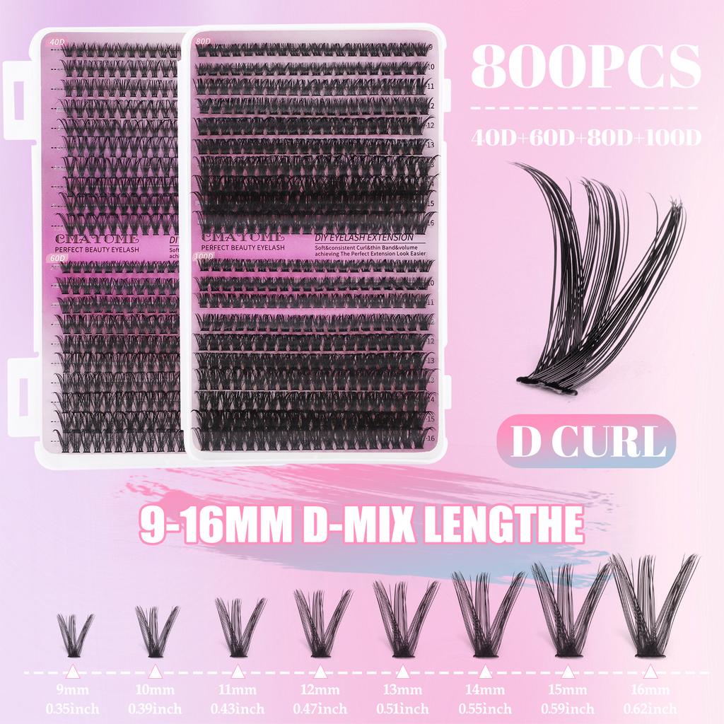 800 Clusters Of Single-Cluster False Eyelashes 9-16Mmdiy Segmented Natural Dense D-Curve Self-Grafting
