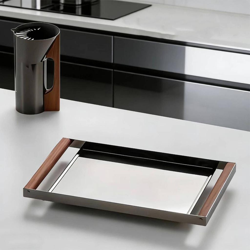 Stainless Steel Serving Tray Easy to Clean Rectangle Platter with Handles