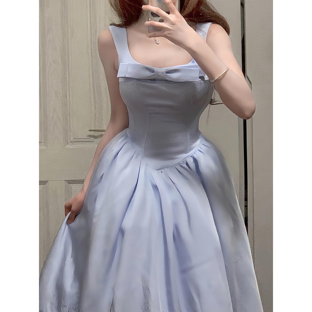 

Розовое дочернее платье-сарафан женское длинное с высокой талией летнее талия А-силуэта квадратный вырез легкое платье платье на косточках XL- (recommended 110-60kg) синий