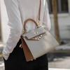 Sac Kelly en Cuir Véritable avec Panneau de Couleur Contrastante Surpiqûre Bandoulière Unique Sac à Main Épaule Femme