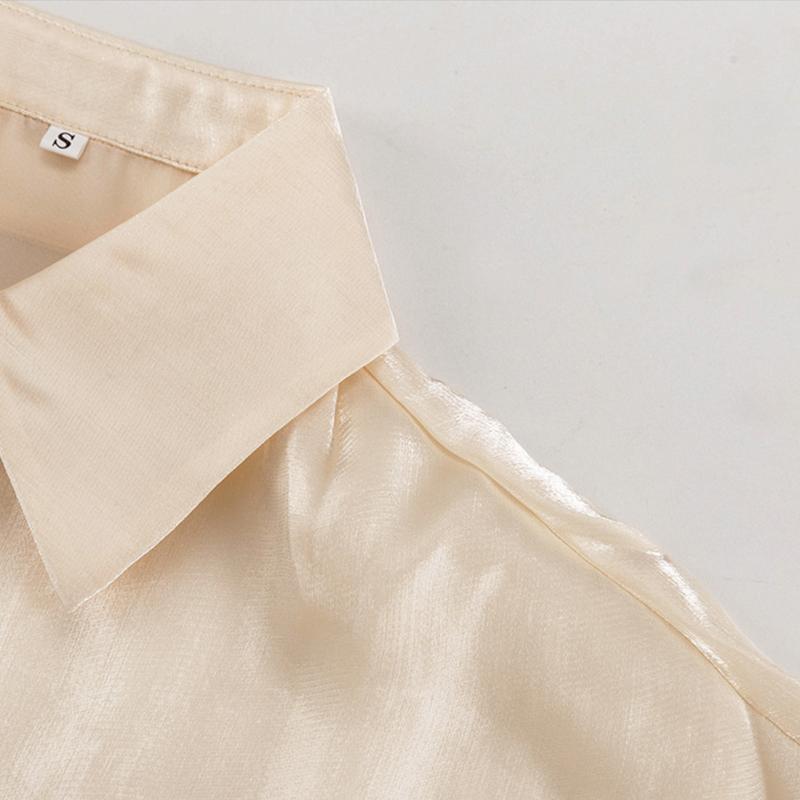 Fashion Loose Beige Shirt Women's Casual Sun Protection Solid Button Outwear Shirt Long Sleeve Top Thin See Through Shirt