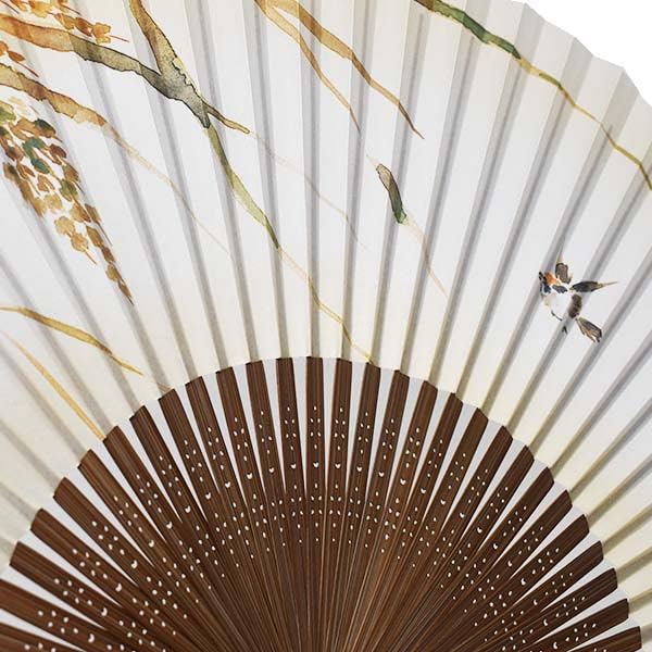 [Koshodo] Kyoto-style Folding Fan, Rice Sparrow Design, Karaki, Men's, 22cm