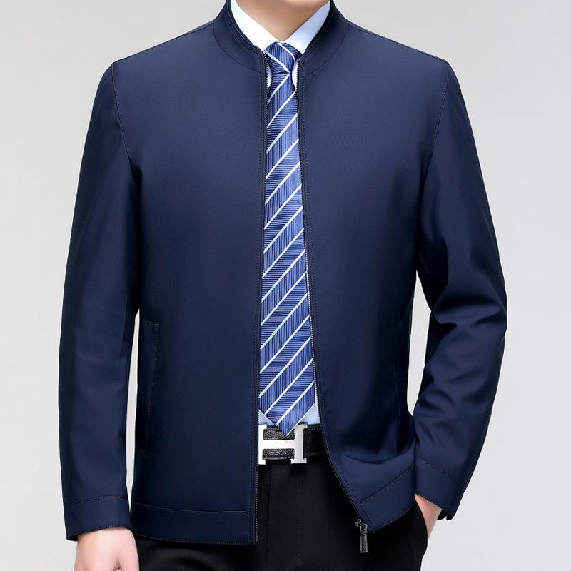 Frühlings- und Herbst-Dünne Herrenjacken für mittleres Alter Business Casual Papa Stehkragenjacken Beamte und Führungskader Oberteile
