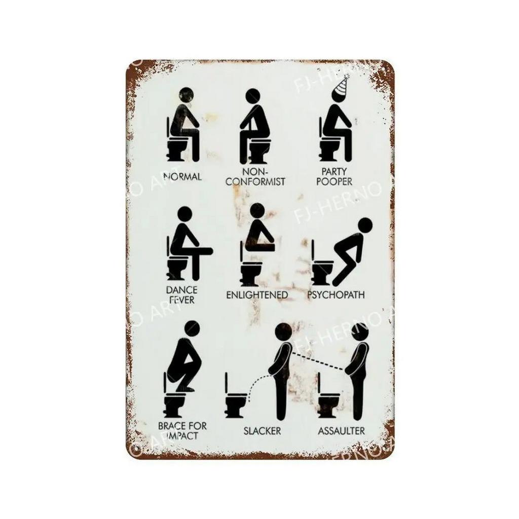 HD Tin Sign Funny Bathroom Humor Vintage Metal Wall Art Retro Toilet Decor Set