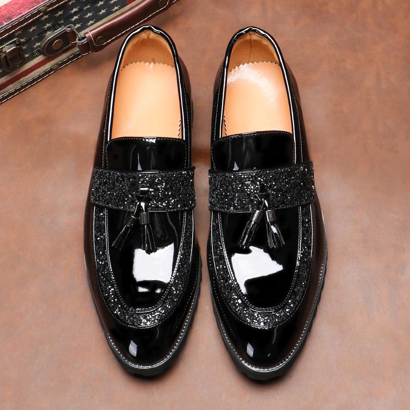 Men‘s Luxury Sequins Tassels Loafers Men Wedding Party Nightclub Fashion Leather Casual Shoes Mens Outdoor Flats