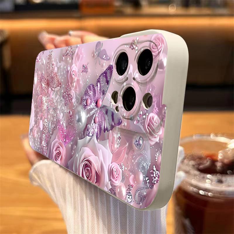 Oil Painting Pink Rose Flower Phone Case For iPhone 17 16 15 14 13 Pro Max 12 11 16 Plus 16E 17 Air Shockproof Soft Bumper Cover