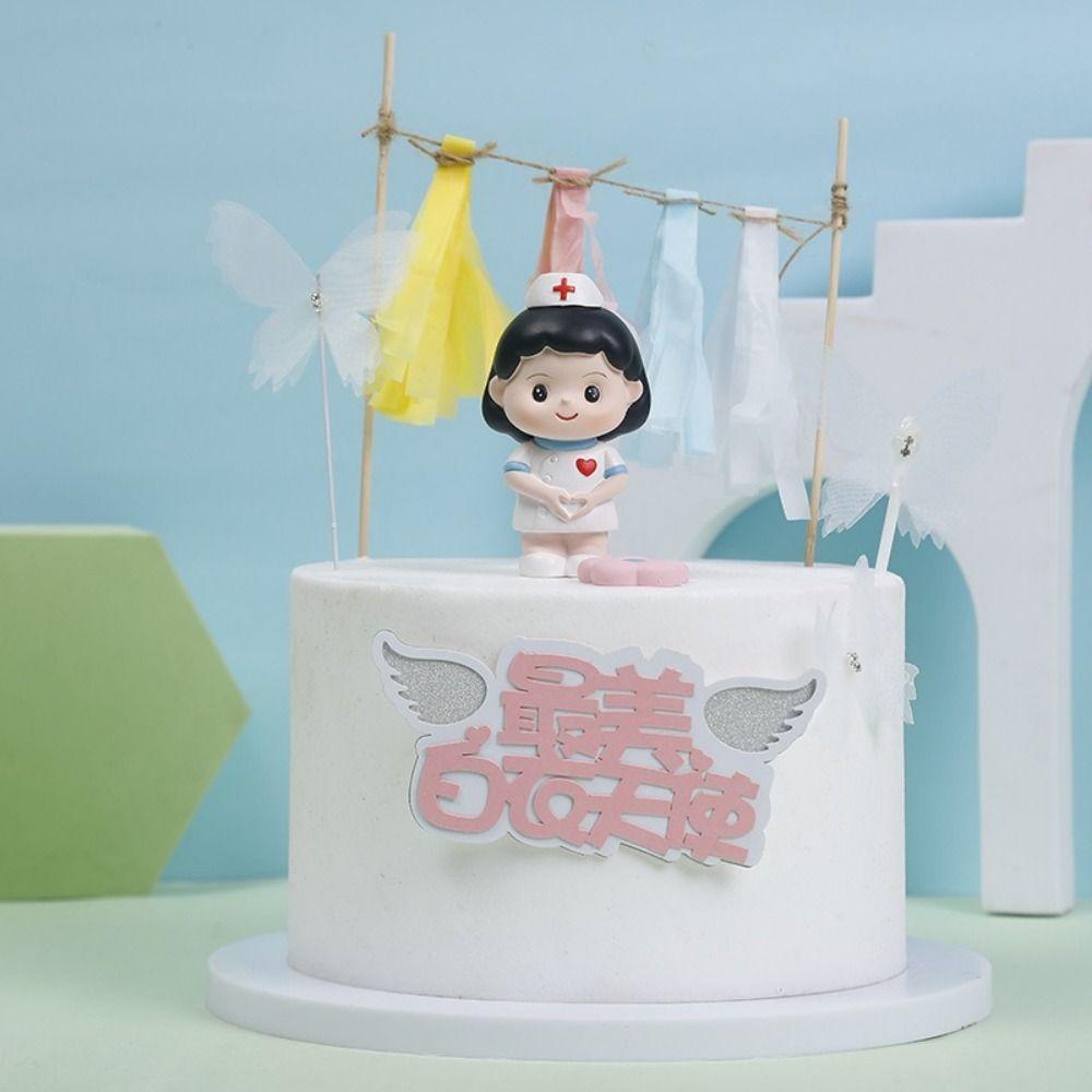 Handmade White Nurse Figurine Cartoon Nurse Baking Ornaments Funny Doctor Model  Desk
