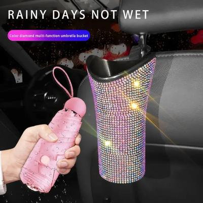 Diamond Crystal Car Umbrella Storage Bucket Car On The Built-in Object Trash Can Hanging Rear Clean Auto Door Put Umbrella