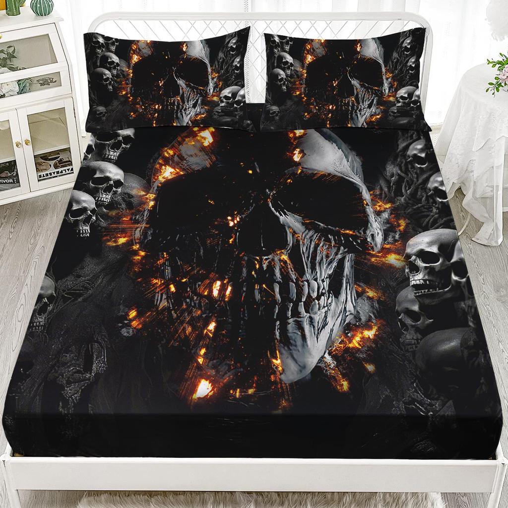 Halloween Skull Personality Pattern Sheet Three-Piece Digital Printing Bedding Set Children Adult