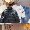 Boys Faux Leather Jacket Spring Autumn Thin Coat Kids Cool Outfit Set Baby Fashion Outerwear