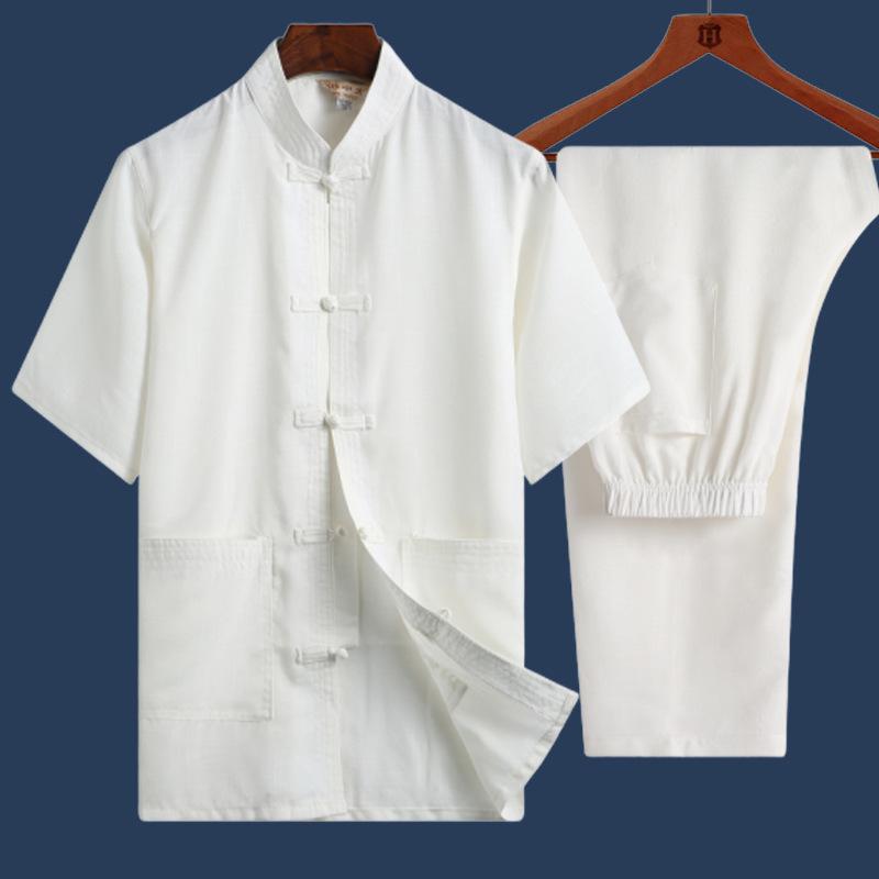 Men's Chinese-Style Summer Tang Suit: Short-Sleeve Linen Hanfu Robe for Middle-Aged and Elderly