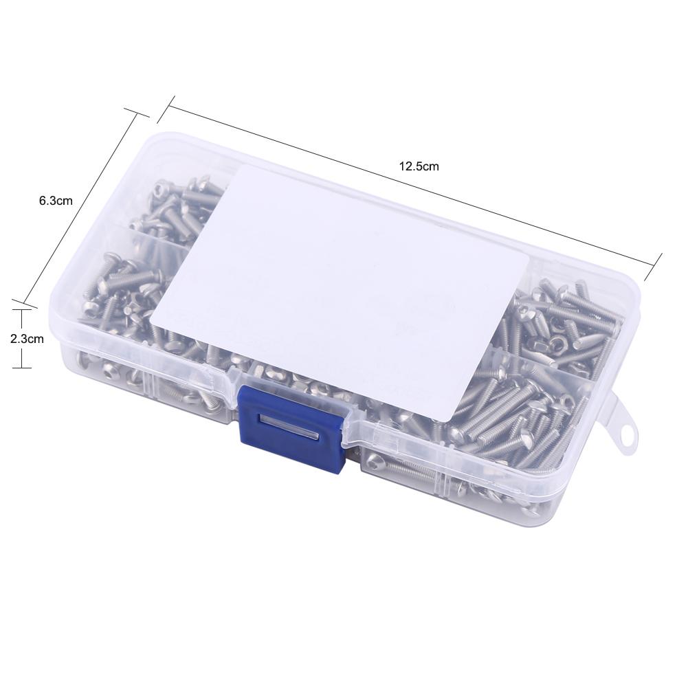 300pcs M3 Stainless Steel Button Head Hex Socket Screws Assortment Kit with Nuts