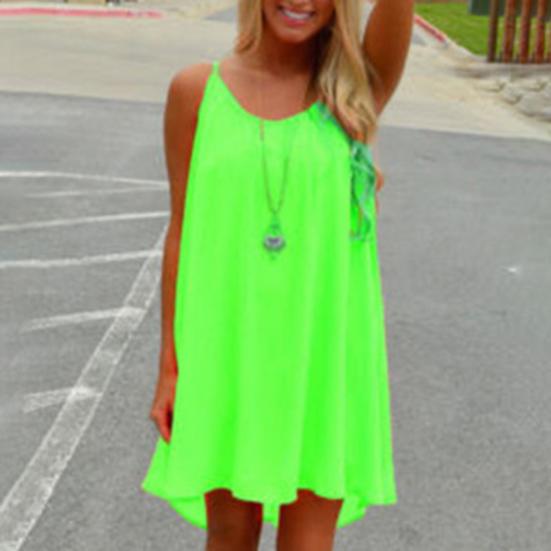 

Пляжное платье без рукавов с круглым вырезом, сетчатое шитье с открытой спиной, яркое цветное женское шифоновое платье на бретельках, уличная одежда