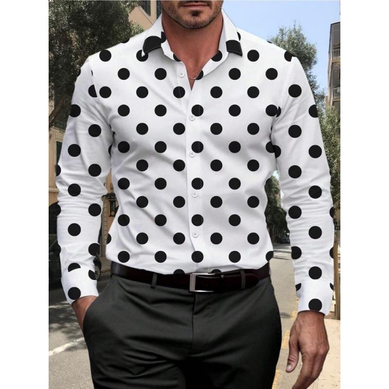 Men's Polka Dot Collar Long Sleeved Shirt Casual Shirt European and American Trend Daily Commuting Formal Top