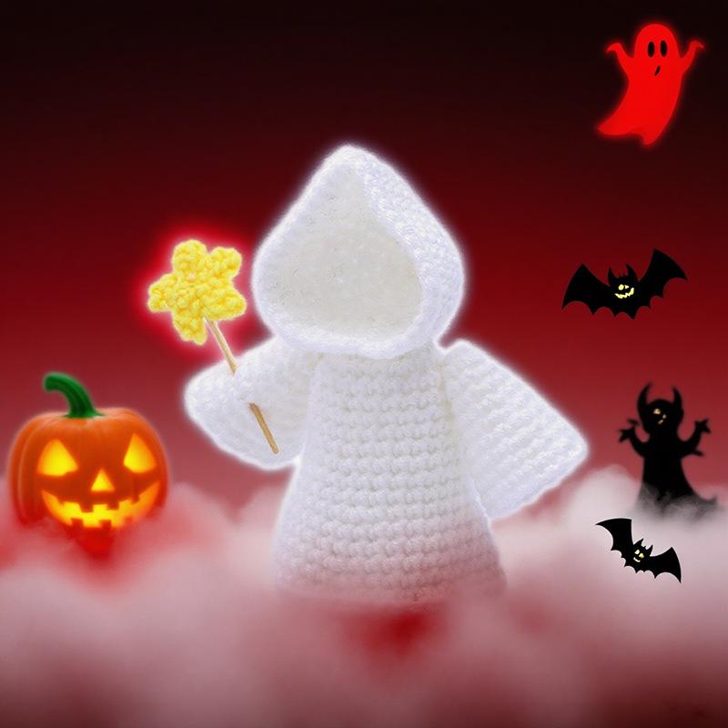 Handmade Halloween Skeleton Crochet with Positive Card Home Halloween Decoration Funny Knitted Death Skull Doll Ornament Decor