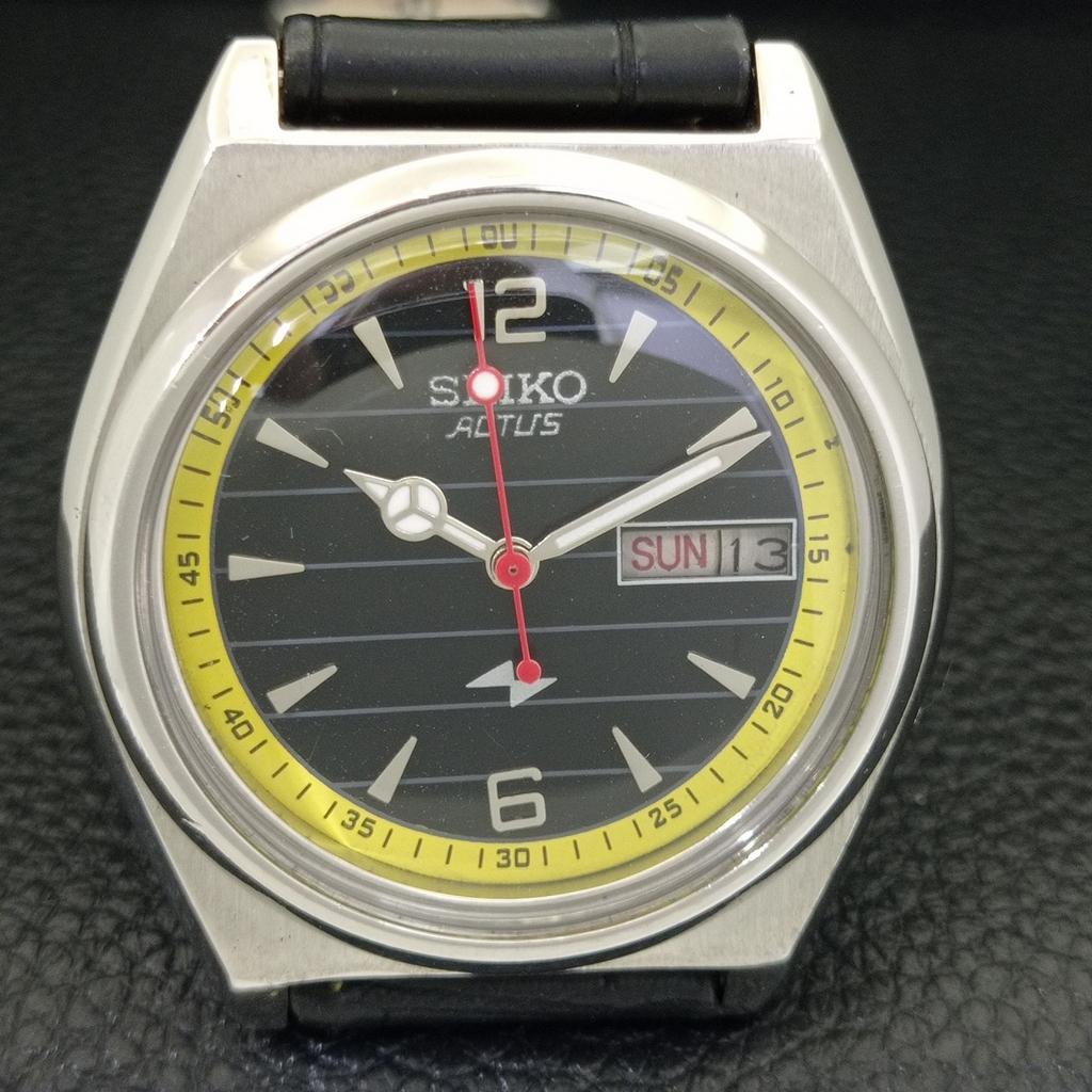 JAPAN VINTAGE SEIKO ACTUS AUTOMATIC 7009A MENS BLACK COLOR DIAL WATCH A702346-5 R124-a702346