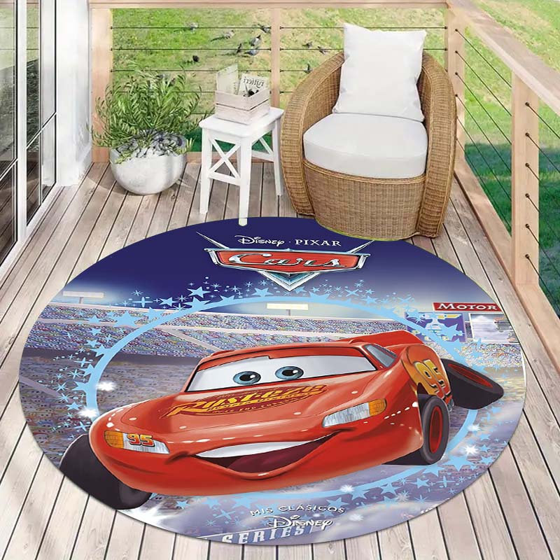 Tappeto Rotondo con Popolare Motivo Auto da Corsa Tappeto Circolare per Camera da Letto Bambini Tappetino Antiscivolo McQueen per Decorazione Casa