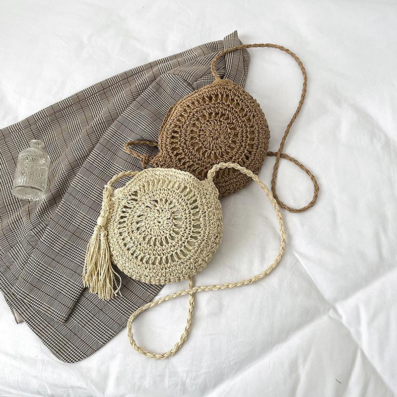 Fashion Hollow Out Shoulder Bags For Women Casual Straw Crossbody Small Round Bag Purse Tassel Messenger Handbags