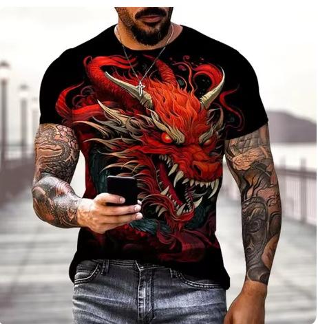 Dragon 3D printed T-shirt men's and women's casual fashion streetwear oversized short-sleeved T-shirt Harajuku children
