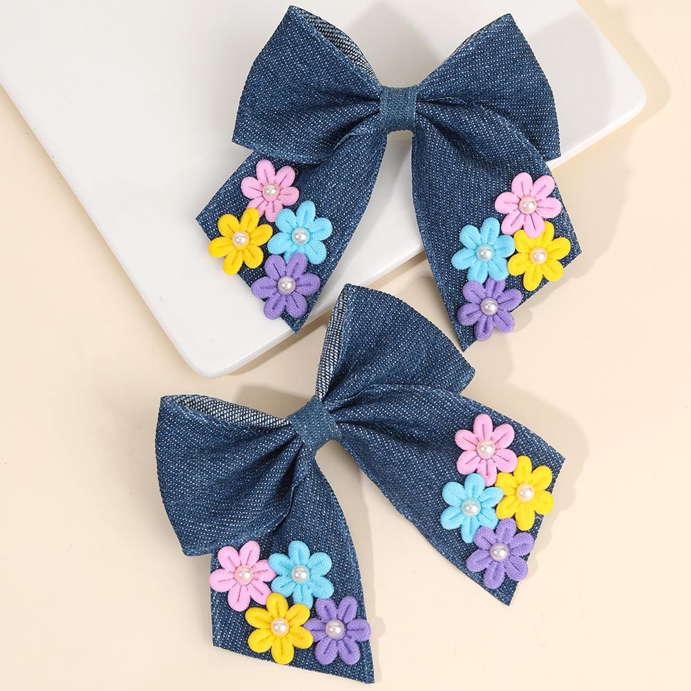 2Pcs Denim Flower Hair Clips Handmade Jeans Fabric Floral Barrettes Boho Korean Country Style Hair Accessories For Girl Children