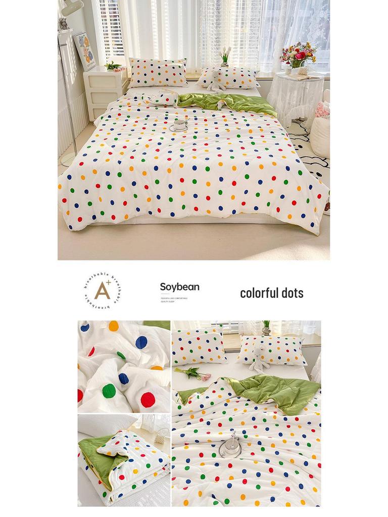 Class A Soy Fiber Double-Layer Summer Quilt with Cartoon Print - Air Conditioning Comfort Quilt, Thin & Lightweight