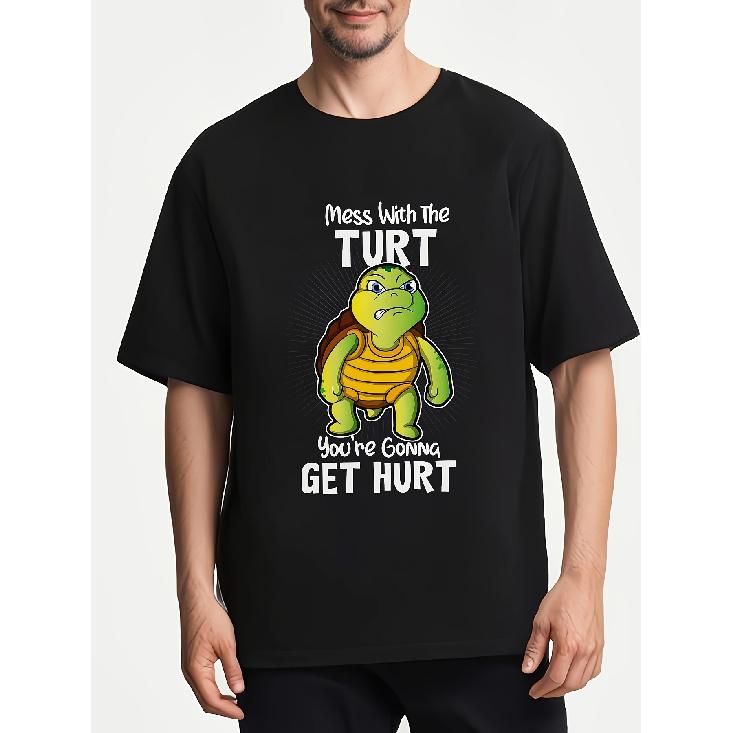 Funny for Turtle T-Shirt -  Trouble with for Turtles  Slogan with Green for Turtle Design, Stretchy Casual Sportswear, a Gift for Turtle Lovers, S чёрный