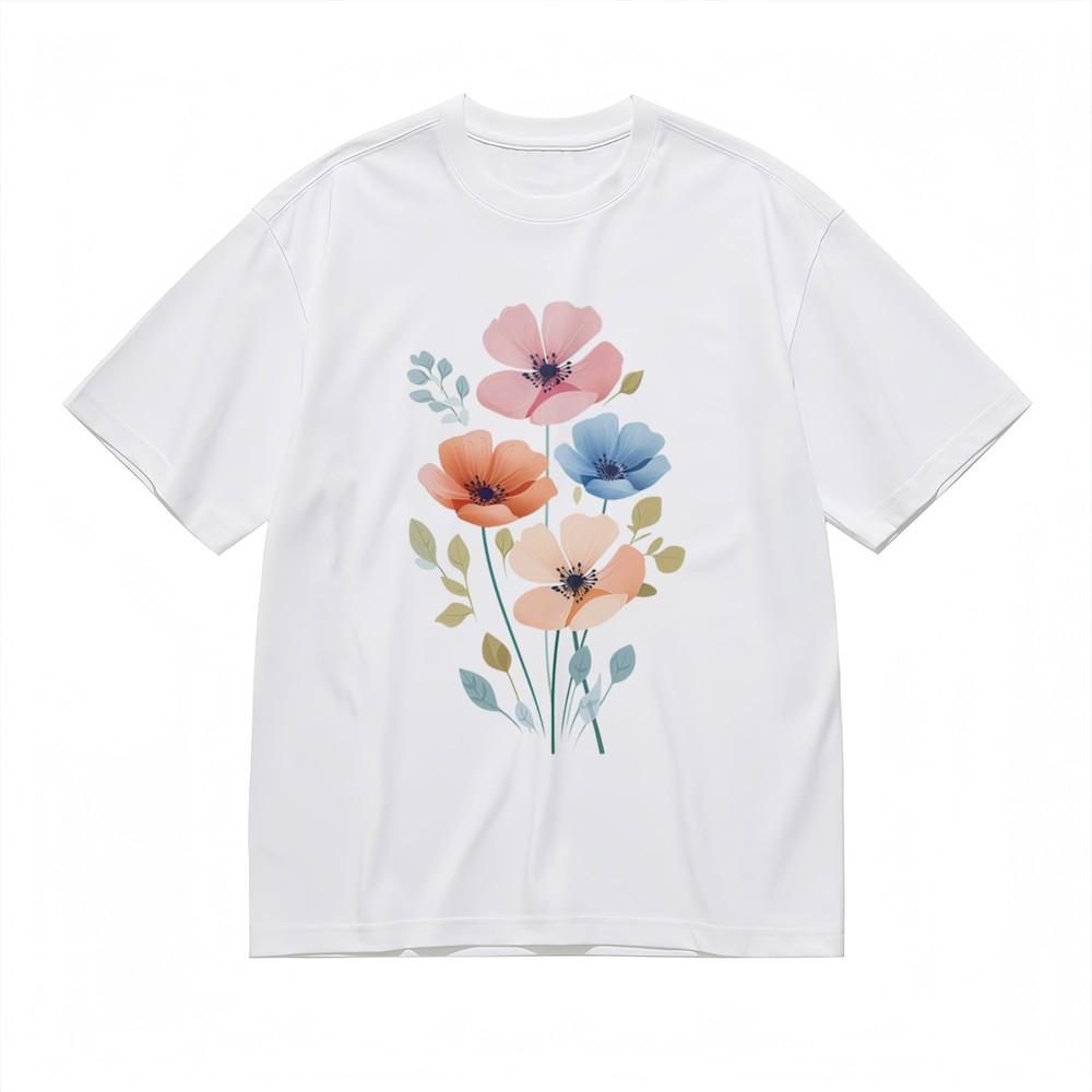 Men's Comfortable Breathable Classic T-Shirt Pink And Blue Flower Design Tops